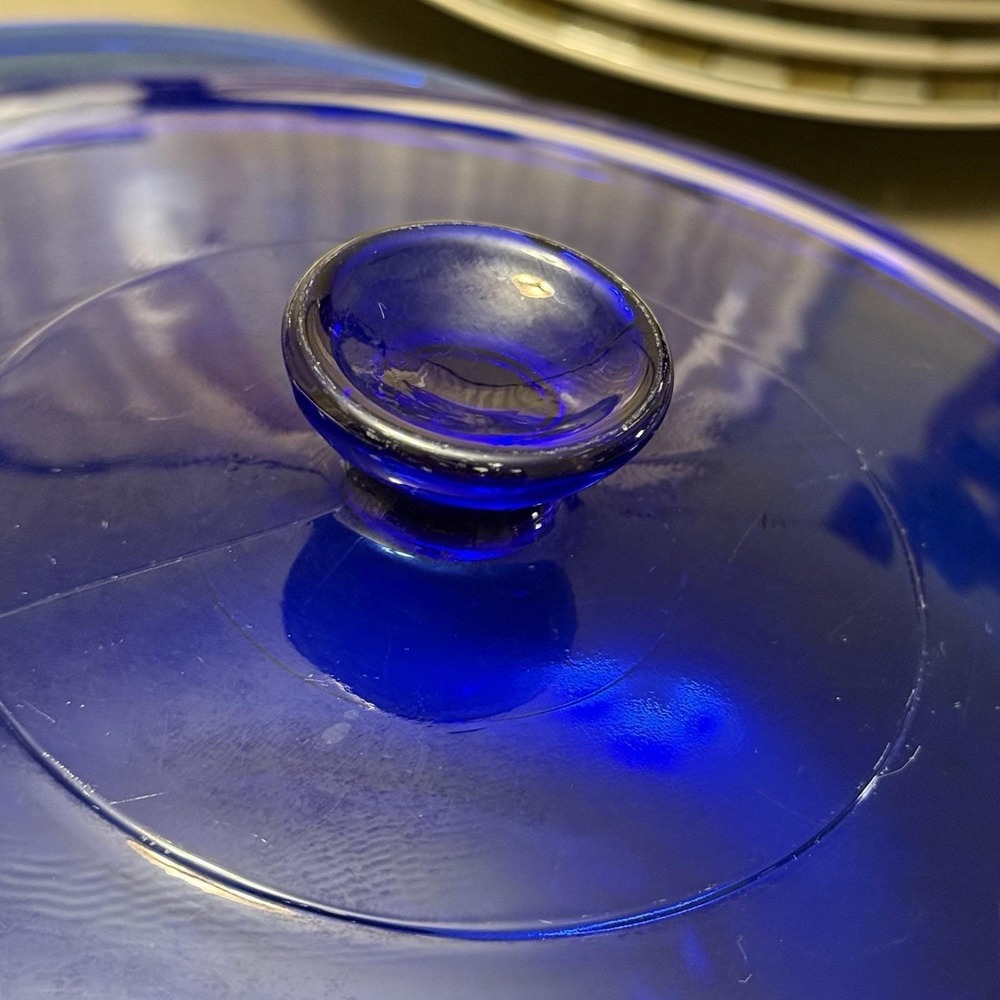Anchor Hocking Cobalt Blue Round Covered Lidded Casserole Dish 9" 2 Qt Vintage - Picture 9 of 12